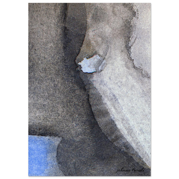Gicleé-Druck von johann franki: Abstrakte Felslandschaft mit "Nest", graphit und blau Tönen – Fine-Art Poster aus dem Blauen Skizzenbuch, Blatt 15.1 malamadita