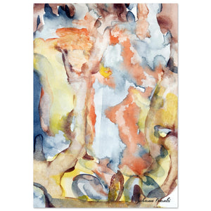 Giclee-Druck von johann franki: feine Strukturen, wasserfallartige shapes in Amber, Hellblau und Zitronengelb – Fine-Art Poster aus dem Blauen Skizzenbuch, Blatt 19