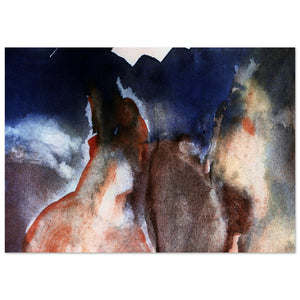 Giclee-Druck von johann franki: Felslandschaft mit Einsicht in einen Hohlweg, Altrose mit weißen Ecken – Fine-Art Poster aus dem Blauen Skizzenbuch, Blatt 21.4.