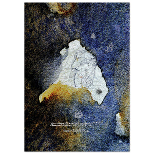 Giclée-Druck von johann franki: Feseninsel mit eingezeichneter Karte und Windrose  – Fine-Art Poster aus dem Blauen Skizzenbuch, Blatt 11.5b malamadita
